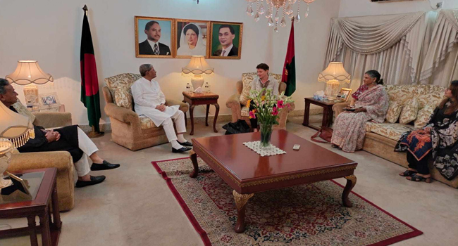 মির্জা ফখরুল ইসলাম আলমগীর ও জাতিসঙ্ঘের আবাসিক সমন্বয়কারী গোয়েন লুইস - নয়া দিগন্ত